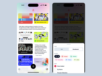 Polishing my mobile design skills - a bookmarks app with filters app bookmark bookmarks filter icons ios mobile mobile app mobile application modals moodboard popup sort view