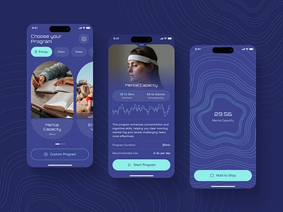 sTMS Companion App brainwaves companion app dark mode flat futuristic glass gradients health iot mobile app modern programs stms technology timer ui ux vibrant wearable wellbeing