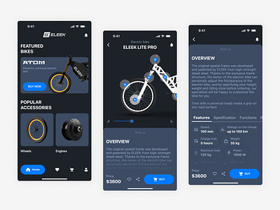 App for buying an Electric bike ELEEK app appdesign bike design electric ios material mobile mobile app ui ux ux ui design