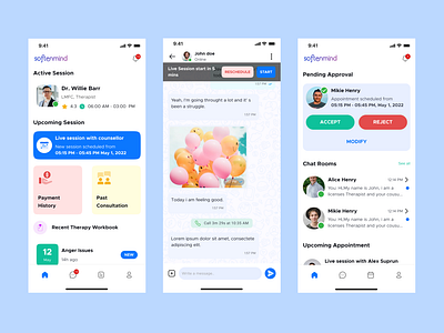 Mental Health & Wellness App UI - Online Therapy UI app design app ui betterhealth health wellness app healthcare mental health app mobile app design online therapy online therapy app ui