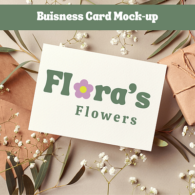 Business card mockup for Flora's Flowers branding graphic design