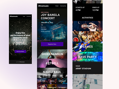 Live Concert App branding design e commerce ease of use live minimalist music ui