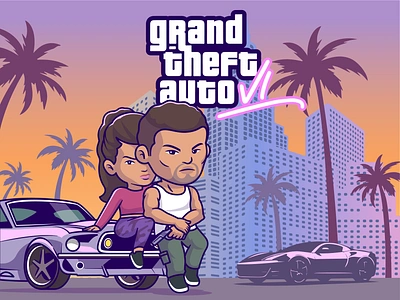 GTA VI Illustration Design🧑🏻🔫🚓 building car character city couple criminal crocodile cute game grand theft auto gta gta vi gun icon illustration logo man playstation police car woman