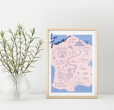 Custom Map for an Event in France custom map design digital illustration drawing event map graphic design hand drawn map hand lettering illustration