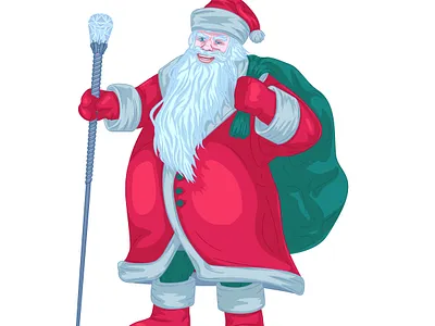 Санта Клаус с мешком за спиной и посохом. santa claus illustration