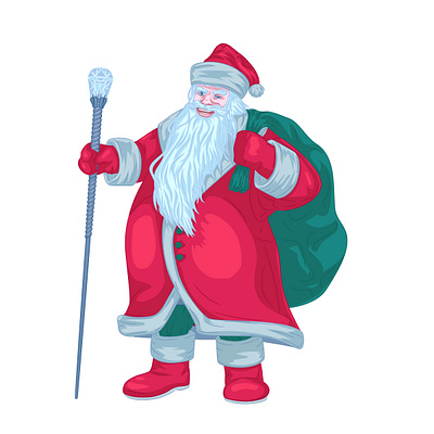 Санта Клаус с мешком за спиной и посохом. santa claus illustration