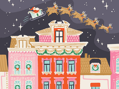 Festive Christmas Village architecture christmas digital holidays illustration procreate reindeer santa surface design winter holiday