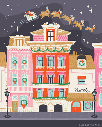 Festive Christmas Village architecture christmas digital holidays illustration procreate reindeer santa surface design winter holiday