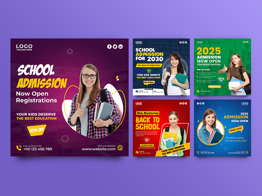 School Admission Social Media designs, themes, templates and