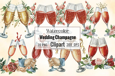 Wedding Champagne Watercolor Clipart clipart bundle