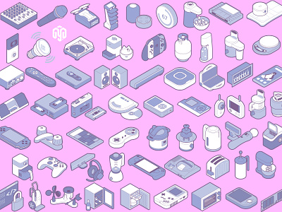 Isometric Objects adobe illustrator cassette tape console devices flat art icon set isometric isometric art joystick line art music svg systematic design tech technical drawing technical graphics technical illustration vector graphics video game