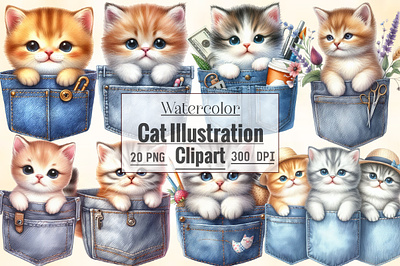 Watercolor Cat Illustration Clipart cat watercolor