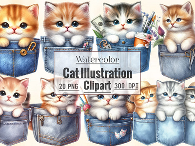 Watercolor Cat Illustration Clipart cat watercolor