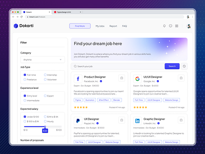 Dokarti - Job Finder Dashboard apply clean dashboard design job job finder job search linkedin product design ui