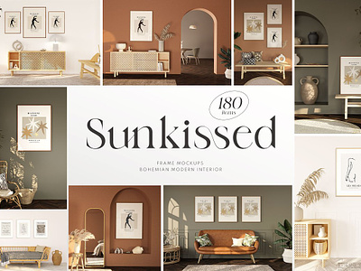 SUNKISSED Frame Mockups + Interiors bedroom mockup boho mockup bundle mock ups frame mockup interior mockup living room mockup poster mockup room mock up stock images mockup wall art mockup wall frame mockup