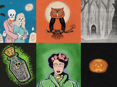 Halloween 2024 cartoon ghost halloween illustration owl poison possession pumpkin retro retro halloween illustrations skeleton spooky