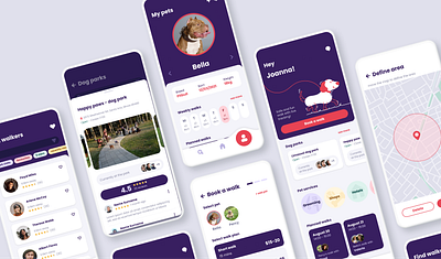 Dog walking app app design case study design dog walking app illustration mobile app ui ui design ux ux design