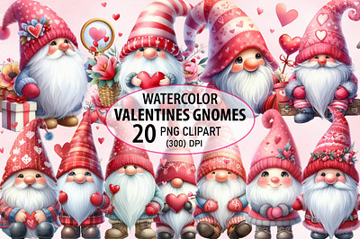 Watercolor Valentines Gnomes valentine png
