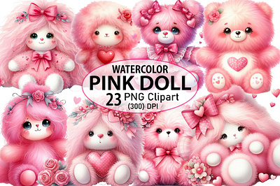 Watercolor Pink Doll Clipart pink png