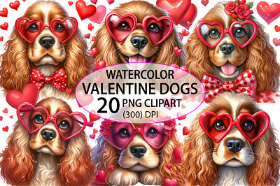 Watercolor Valentine Dogs Clipart dog png