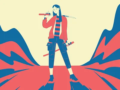 Girl with Katana sword 2d animation art culture design flat illustration japan katana minimal simple sword ui vector