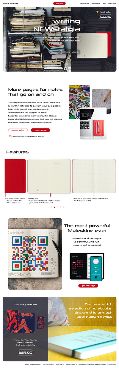Moleskine product page redesign concept graphic design landing product ui ux web