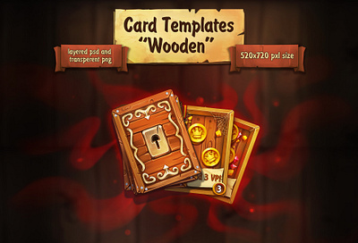Wooden card template art board game books card game concept art design fantasy game art icon illustration stylized templates tts ui wood
