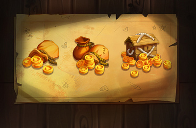 Coins shop board game card game cartoony casual chest concept art fantasy game game art gold icons illustration money shop store stylized ui