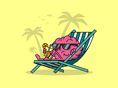 Cool Beach Day Vector Illustration beach brain character chill cool design drinking flat illustration juice lineart orange palmtrees rest sea sunny vacation vector