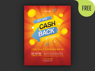 Free Cash Back Flyer PSD Template buy cash cashback discount flyer free freebie label money offer poster purchase refund sale shop shopping store