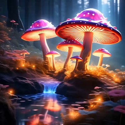 Glowing Magic Mushrooms 3d animation ui