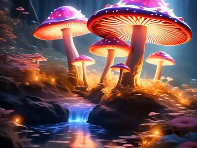 Glowing Magic Mushrooms 3d animation ui