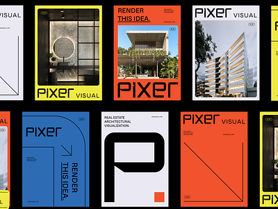 Pixer Visual archviz branding flat graphic design logo minimal orange symbol vector visual identity wordmark