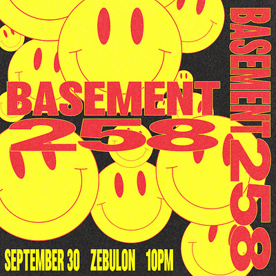 Basement 258 DJ Night flyer graphic design illustration