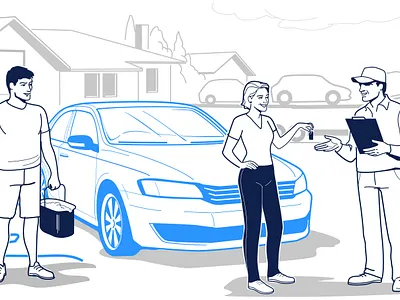 Car delivery - storyboard car character delivery design face family graphic illustration portrait ui vector