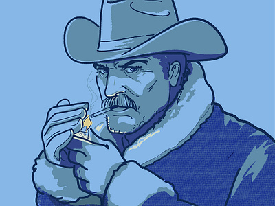 Marlboro man in blue, winter edition. branding cigarets country face graphic design illustration man smoking vector