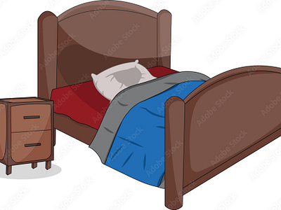 Bed with bedside table cartoon style vector illustration room