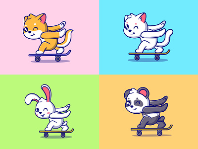 Skateboard Animal bamboo branding bunny cat character chibi cute dog identity illustration kawaii logo longboard mascot panda skate skateboarding skater sport sticker