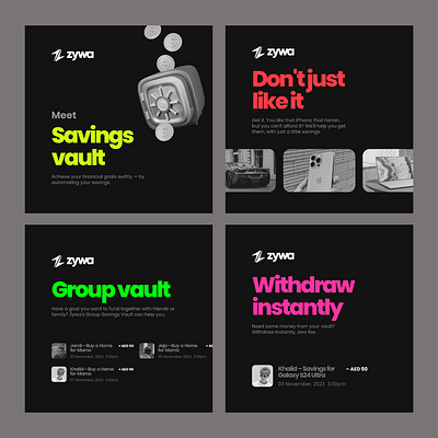Social Media post designs, for Zywa's (YC W22) Savings Vault graphic design