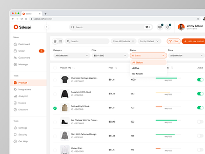 SaaS Product Page Dashboard backend clean crm dashboard dashboard design design filter management product design product detail product page saas saas design sales dashboard sales management side bar ui
