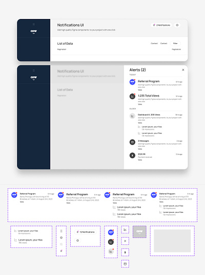 App Notifications Sidebar from Component Collector card component design figma notification odw sidebar ui