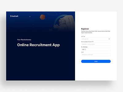 Registration Page - Desktop Design dark mode design inspo desktop design funcraft job listing job vacancy login pendaftaran registration sign in sign up ui concept ui design ui inspo