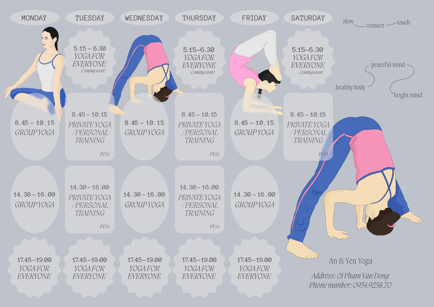 An & Yen Yoga animation colorful design designinspiration fitness gif illus illustration inspo kitsch layout pink pop process timetable wip woman yoga