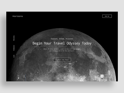 Horizons Luna Voyager - Website Design Concept dark mode design exploration desktop design landing page odyssey space travel travel ui ui design ui inspo web design website design