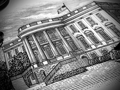 The White House Association Logomark by Steven Noble architecture artwork design engraving etching illustration line art logo logomark scratchboard steven noble white house woodcut