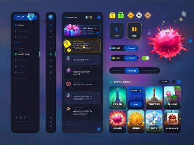 Casino UI Kit - Interface betting design casino casino game casino kit casino ui crash game dice ui gambling gambling design game ui live betting mines game mobile casino online casino original games poker design roulette design slots web casino web games