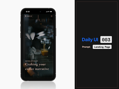Daily UI 003: Landing Page coffee shop coffee shop landing page daily ui daily ui 003 dark landing page mobile ui