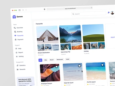 Serene - Favourite adventure dashboard design details package product design travel travel agency travel details travel guide travel planner traveling traveller ui vacation