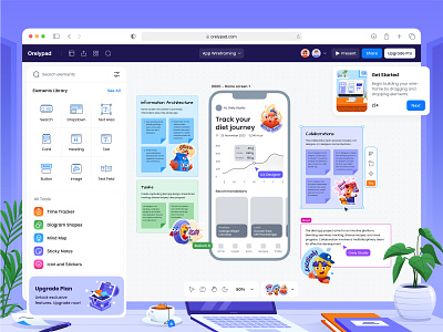 Orelypad Wireframe Tools 🖥 app blue button cards clean colorful dashboard illustration mobile onboarding orely purple stickers sticky notes uidesign uxdesign vibrant webapp webdesign wireframe