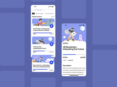 UI Challenge | Crowdfunding app appdesign crowdfunding dailyuichallenge productdesign ui uichallenge uidesign uiux ux uxdesign